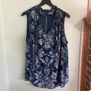 WHBM White House Teal Market Salma Velvet Shell V Neck Blue Blouse 18W Plus Size